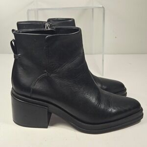 Franco Sarto Doren Black Leather Ankle Boots Womens 10M Block Heel Square Toe